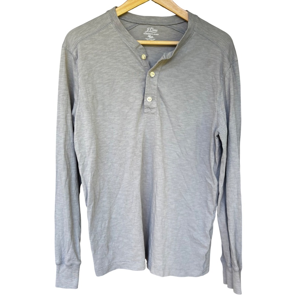 J Crew Men's Slub Cotton Henley Long Sleeve Shirt Gray Medium FLAW